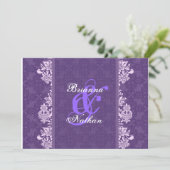 Invitation Mariage damassé violet blanc (Debout devant)