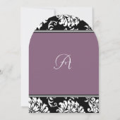 Invitation Mariage damassé violet de forme d'arche à monogram (Dos)
