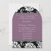 Invitation Mariage damassé violet de forme d'arche à monogram (Devant)