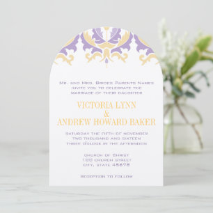 Invitation Mariage damassé violet jaune