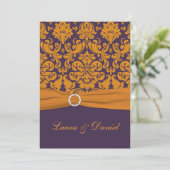 INVITATION Mariage damassé violet orange violet IM (Debout devant)
