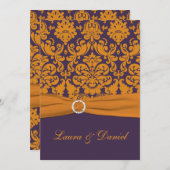 INVITATION Mariage damassé violet orange violet IM (Devant / Derrière)