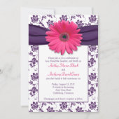 Invitation Mariage damassé violet rose Gerber Dais (Devant)