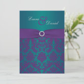 Invitation Mariage damassé violet Turquoise (Debout devant)