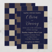 Invitation Mariage Damier Brun Bleu Foncé (Devant / Derrière)