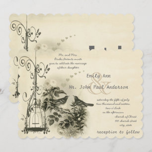 Invitation Mariage d'amour de cage à oiseaux vintage