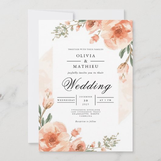 Invitation Mariage d'amour floral doux (Devant)