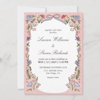Invitation Mariage d'amour personnalisé blanc rose bleu Fairy