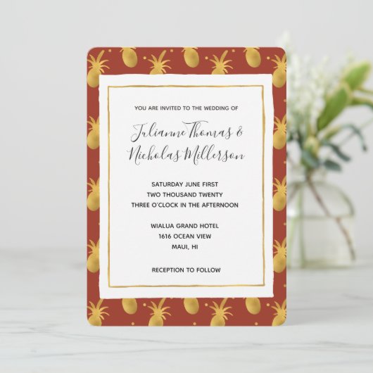 Invitation Mariage d'ananas Red Spice Gold (Debout devant)