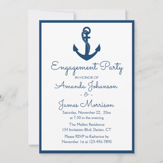 Invitation Mariage d'Ancre bleu de la marine (Devant)