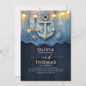 Invitation Mariage d'Ancre bleu et or marine (Devant)