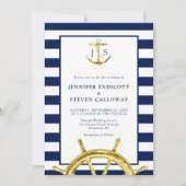 Invitation Mariage d'Ancre bleu et or marine (Devant)