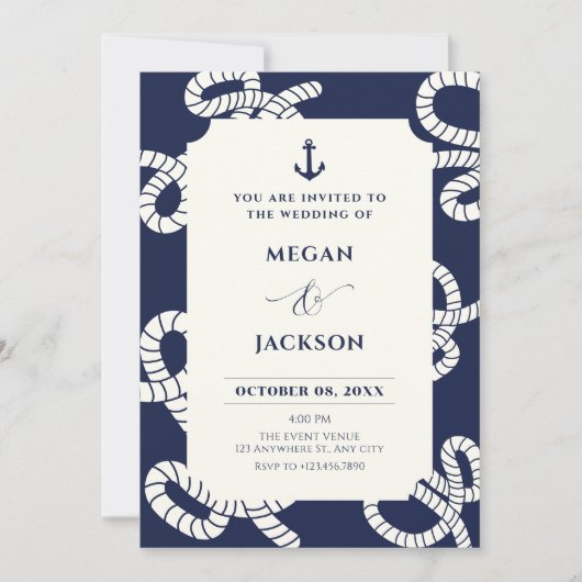 Invitation Mariage d'ancre bleu marine (Devant)