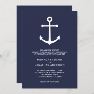 Invitation Mariage d'Ancre bleu marine moderne