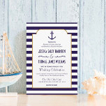Invitation Mariage d'Ancre de la marine nautique et de la ban<br><div class="desc">Nautical Navy & White Stripe Ancre Invitations de mariage</div>