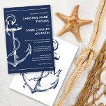 Invitation Mariage d'Ancre de navire blanc marine<br><div class="desc">Cravate le noeud avec ce faire-part de mariage d'ancre marine de croquis nautique. Customisez l'arrière - plan et la police. Pour plus de personnalisation s'il vous plaît contactez-moi.</div>