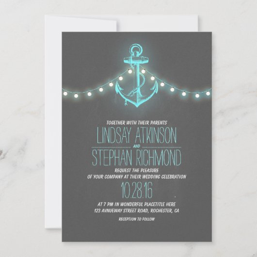 Invitation mariage d'ancre de tableau nautique turquoise (Devant)