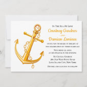 Invitation Mariage d'Ancre d'or nautique (Devant)
