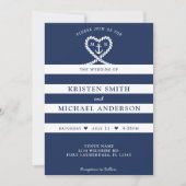 Invitation Mariage d'Ancre du coeur en corde bleue marine (Devant)