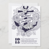 Invitation Mariage d'Ancres nautiques (Devant)