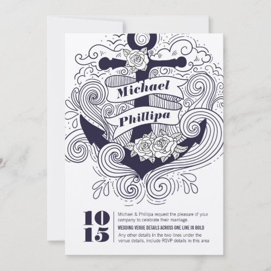 Invitation Mariage d'Ancres nautiques (Devant)