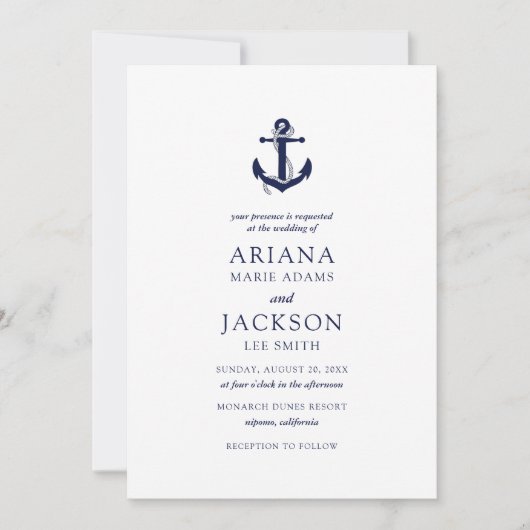Invitation Mariage d'Ancres nautiques (Devant)