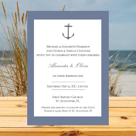 Invitation Mariage d'Ancres nautiques simple | Dusty Blue