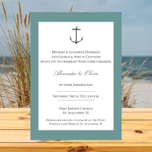 Invitation Mariage d'Ancres nautiques simple | TURQUOISE