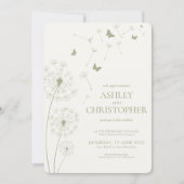 Invitation Mariage Dandelion vert simple et moderne (Devant)