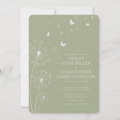 Invitation Mariage Dandelion vert simple et moderne (Devant)