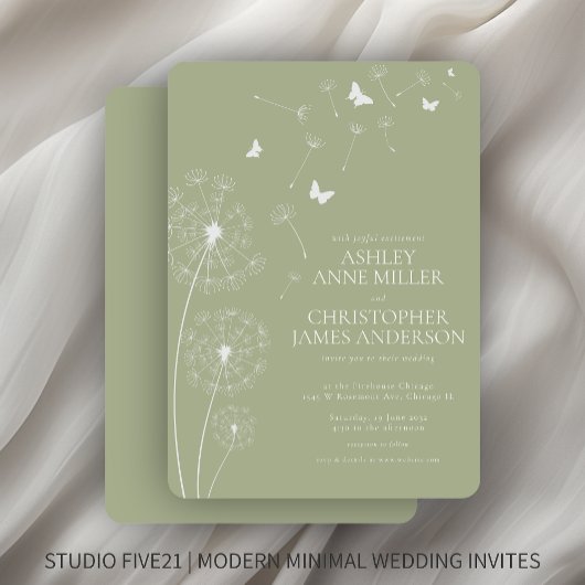 Invitation Mariage Dandelion vert simple et moderne