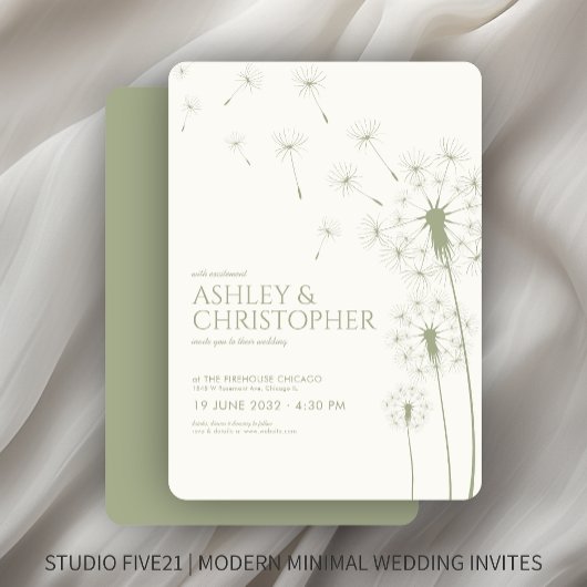 Invitation Mariage Dandelion vert simple et moderne