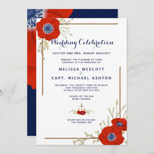 Invitation Mariage d'anémone bleu, blanc et bleu