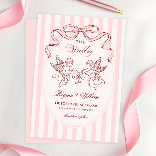 Invitation Mariage d'ange Cupidon rose