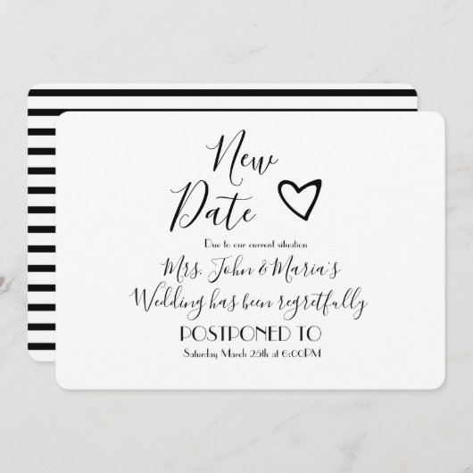 Invitation Mariage d'annulation de la nouvelle date moderne (Devant / Derrière)