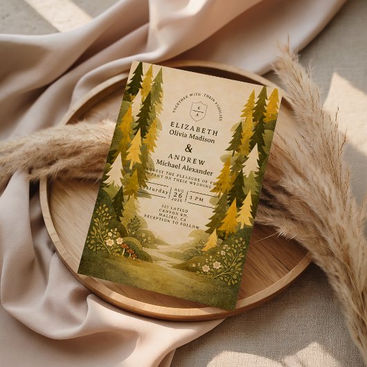 Invitation Mariage dans la forêt de pins dorés