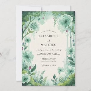 Invitation Mariage dans la Forêt Enchantée de Vert Émeraude