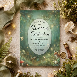 Invitation Mariage dans la Forêt Enchantée de Vert Émeraude