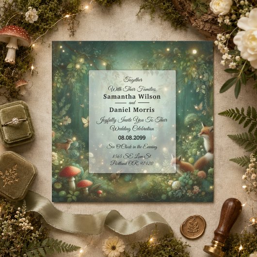 Invitation Mariage dans la Forêt Enchantée de Vert Émeraude