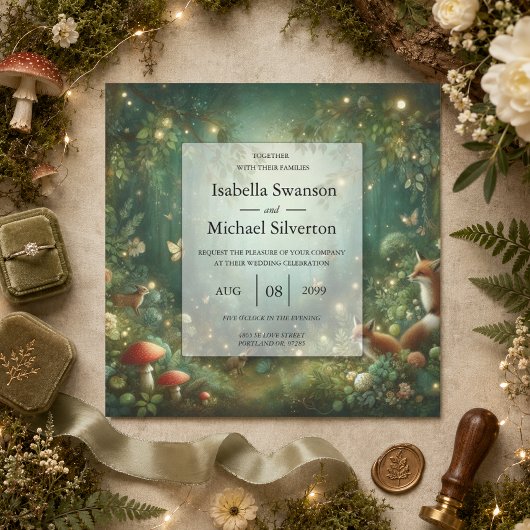 Invitation Mariage dans la Forêt Enchantée de Vert Émeraude