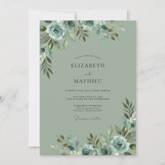 Invitation Mariage dans la forêt feutrée de sauge (Devant)