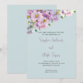 Invitation Mariage dans le jardin bleu Fleur sauvage et viole (Devant / Derrière)