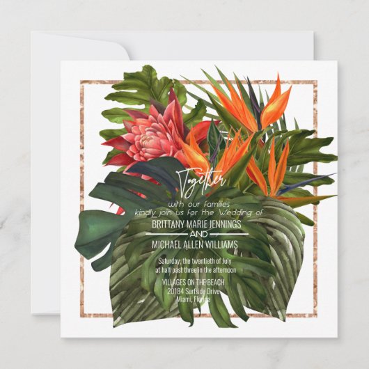 Invitation Mariage dans le Jardin Botanique Luxuriant de Trop (Devant)