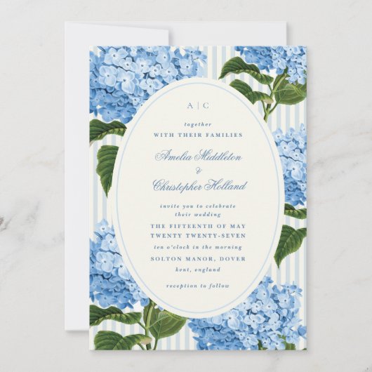 Invitation Mariage dans le jardin de l'Hydrangea Blue Preppy (Devant)