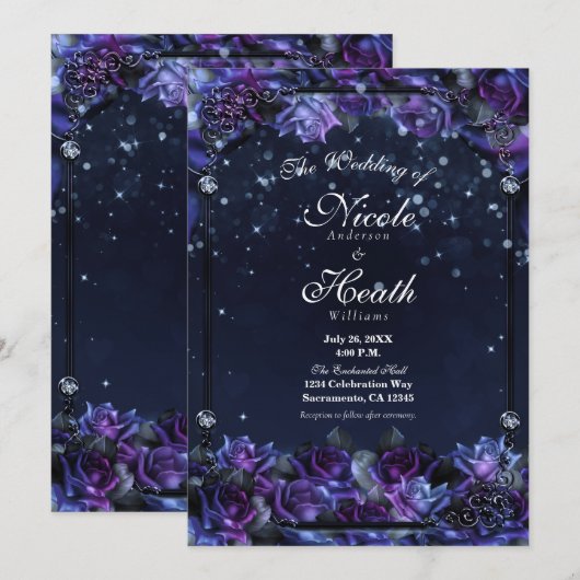 Invitation Mariage dans le jardin des Roses Imaginaires viole (Devant / Derrière)