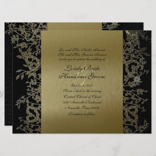 Invitation Mariage dans le jardin en métal d'or noir (Devant / Derrière)