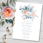 Invitation Mariage dans le jardin floral bleu et rose pâle
