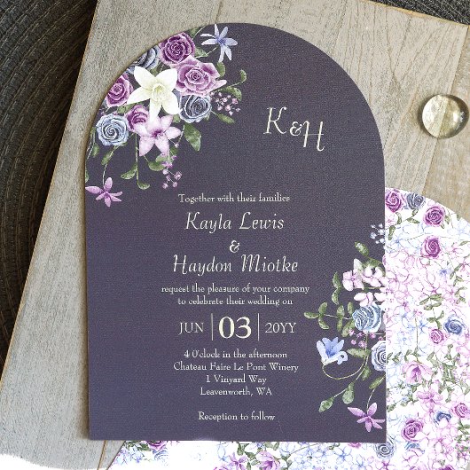 Invitation Mariage dans le jardin Rose moderne violet, bleu,
