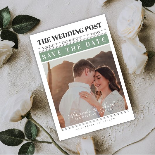 Invitation Mariage dans le journal Noir et blanc Save the Dat