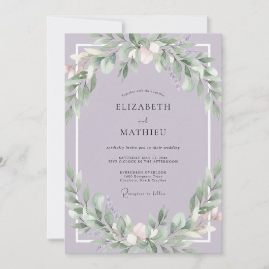 Invitation Mariage dans les tons de violet poussiéreux et de (Devant)